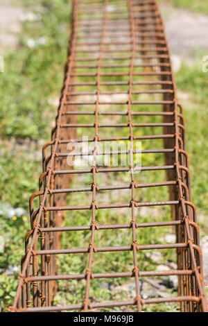 Reinforced iron cage for construction Stock Photo