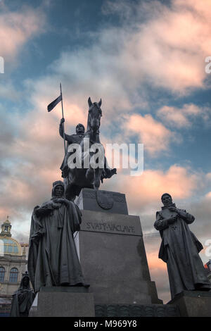 Monument to St. Wenceslas on Wenceslas Square in front of the National Museum in Prague Stock Photo