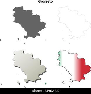 Grosseto blank detailed outline map set Stock Vector