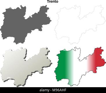 Trento blank detailed outline map set Stock Vector