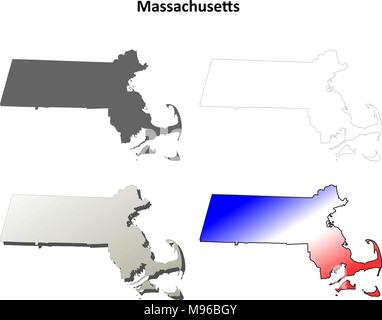 Massachusetts MA state Map USA with Capital City Star at Boston. Black