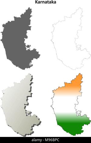 Karnataka blank detailed outline map set  Stock Vector