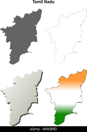 Tamil Nadu blank outline map set  Stock Vector