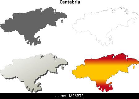 Cantabria blank detailed outline map set Stock Vector