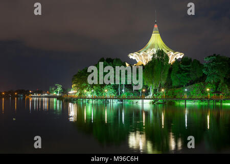 River by night, Kuching, Sarawak, Malaysia, Borneo, Stock Photo