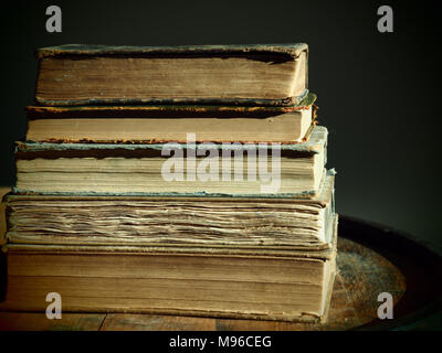 close up of old books, textured pages Stock Photo