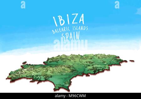 Modern Island Map of Ibiza, Spain. Detailed vector illustration. Isolated concept for infographic and marketing. Stock Vector