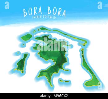 3D Island Map of Bora Bora Detailed vector illustration. Isolated concept for infographic and marketing. Stock Vector