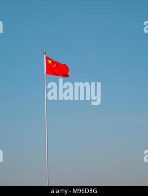 Chinese flag flying in Tiananmen Square, Beijing, China, Stock Photo