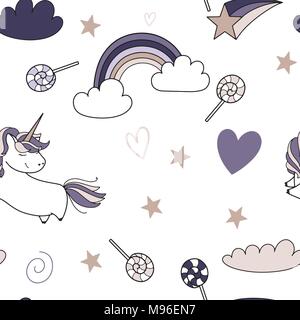 Unicorn cute vector seamless pattern. Card and shirt design. Stock Vector
