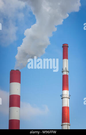 The power station with two smoke stacks Stock Photo