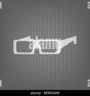 Modern glass sign. Vector. White knitted icon on gray knitted background. Isolated. Stock Vector
