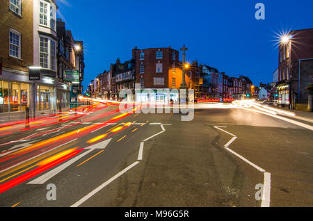 Light Trails in Tewkesbury Town Center Stock Photo