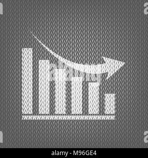 Declining graph sign. Vector. White knitted icon on gray knitted background. Isolated. Stock Vector