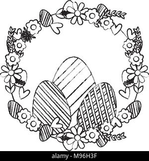 grunge eggs easter decoration with circle flowers design Stock Vector