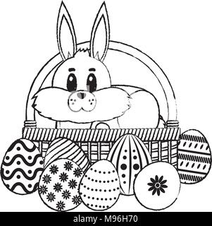 grunge rabbit animal inside hamper and eggs easter Stock Vector