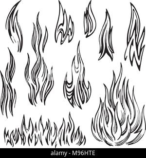 Flame Fire Set sketch Stock Vector