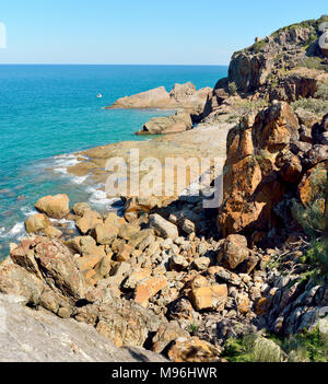 Rocky coastline in Town of 1770 in Queensland, Australia. Stock Photo