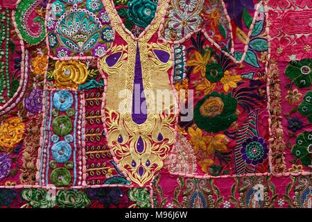 Detail close up of colourful embroidered Indian textileDetail jaisalmer Rajashan India Indian Stock Photo