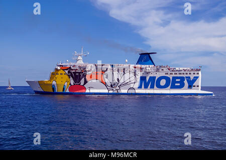 Moby Lines MOBY Vincent reverses out of port of Bastia Corsica France Europe Stock Photo