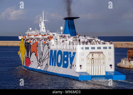 Moby Ro-Ro car and passenger ferry Moby Vincent leaving Livorno Harbour Livorno Italy Europe Stock Photo