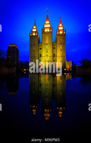 Downtown Salt Lake City Utah after dark Stock Photo