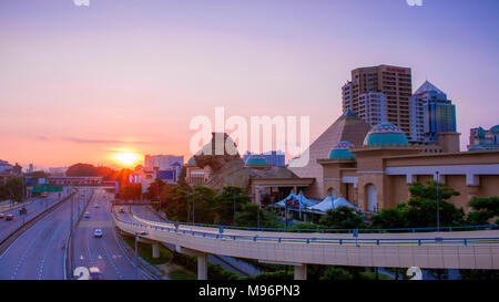 Exterior view of Sunway Pyramid Shopping mall at night with Sunway Resort Hotel at the background, the shopping mall is linked to Sunway Lagoo, Stock Photo