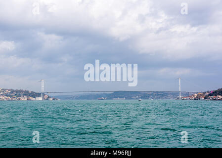 Landscape view of 15 July Martyrs Bridge or unofficially Bosphorus Bridge also called First Bridge over bosphorus in Istanbul,Turkey. Stock Photo