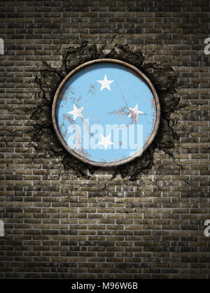 3d rendering of a Micronesia flag over a rusty metallic plate. Isolated ...