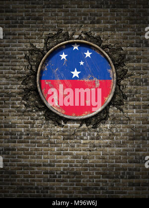 3d rendering of a Samoa flag over a rusty metallic plate. Isolated on ...