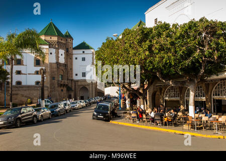 Morocco, Casablanca, Quartier Habous, Café Imperial and Mahkama du Pacha Stock Photo