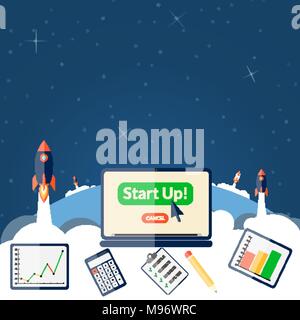 Startap concept background illustration with flat icons Stock Vector