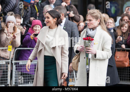 Great Victoria Street,Belfast, Northern Ireland. HRH Prince Harry and Meghan Markle 23rd March 2018.  Photo: Bonzo/Alamy Live News  Stock Photo