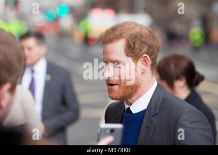 Great Victoria Street,Belfast, Northern Ireland. HRH Prince Harry and Meghan Markle 23rd March 2018.  Photo: Bonzo/Alamy Live News  Stock Photo