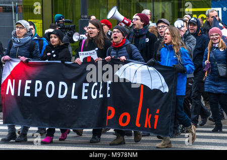 Warsaw, Poland - March 23rd, 2018: Hundreds gather an afternoon demonstration against more restrictive abortion law regulations. Credit: dario photography/Alamy Live News Stock Photo