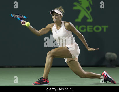 KEY BISCAYNE, FL -MARCH 22: Madison Keys on day 10 of the Miami Open at Crandon Park Tennis Center on March 22, 2018 in Key Biscayne, Florida.    People:  Madison Keys Stock Photo