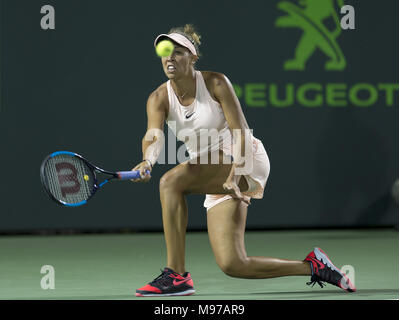 KEY BISCAYNE, FL -MARCH 22: Madison Keys on day 10 of the Miami Open at Crandon Park Tennis Center on March 22, 2018 in Key Biscayne, Florida.    People:  Madison Keys Stock Photo