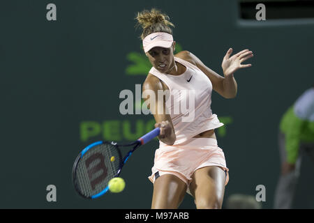 KEY BISCAYNE, FL -MARCH 22: Madison Keys on day 10 of the Miami Open at Crandon Park Tennis Center on March 22, 2018 in Key Biscayne, Florida.    People:  Madison Keys Stock Photo