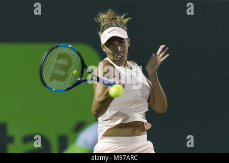 KEY BISCAYNE, FL -MARCH 22: Madison Keys on day 10 of the Miami Open at Crandon Park Tennis Center on March 22, 2018 in Key Biscayne, Florida.    People:  Madison Keys Stock Photo