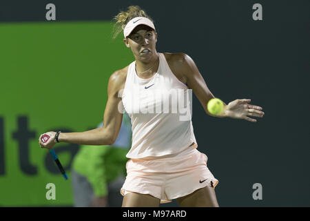 KEY BISCAYNE, FL -MARCH 22: Madison Keys on day 10 of the Miami Open at Crandon Park Tennis Center on March 22, 2018 in Key Biscayne, Florida.    People:  Madison Keys Stock Photo