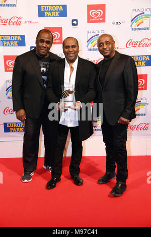 23 March 2018, Germany, Rust: The Gibson Brothers attend the ceremony of the Radio Regenbogen (lit. rainbow) Awards at the theme park Europa-Park. They received the 'Lifetime 2017' award. Photo: Uli Deck/dpa Stock Photo