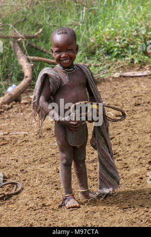 Young Mursi tribe Children. Debub Omo Zone, Ethiopia, close to the Sudanese border. Stock Photo