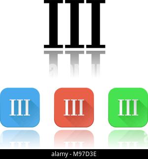 III roman numeral icons. Colored set with reflection Stock Vector