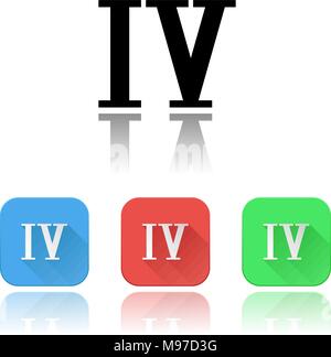 IV roman numeral icons. Colored set with reflection Stock Vector