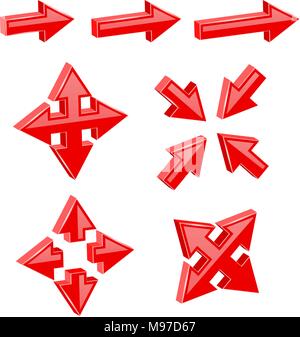 Red 3d combo arrows. Different directions Stock Vector