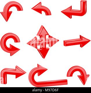Red 3d arrows. Different directions Stock Vector