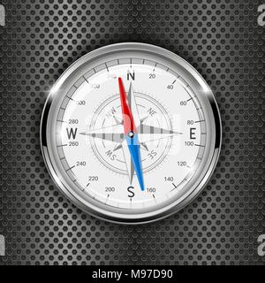 Compass. Metal gauge on iron perforated background Stock Vector