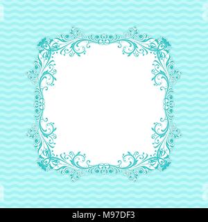 Ornamental frame on light blue wave background Stock Vector