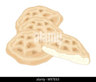 an illustration of a stack of delicious turkish flat bread on a white background Stock Vector