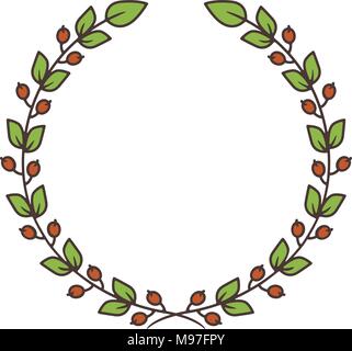 Simple floral wreath with green leaf and red berries. Vector illustration isolated on white background. Stock Vector